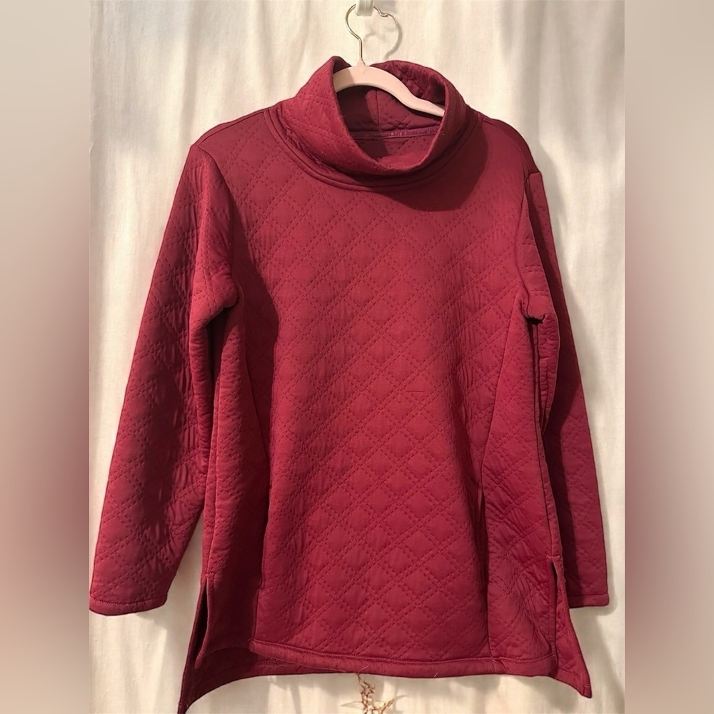 RBX Women’s M Mock Neck Quilted Pull Over Burgundy Red Comfy Oversized Tunic